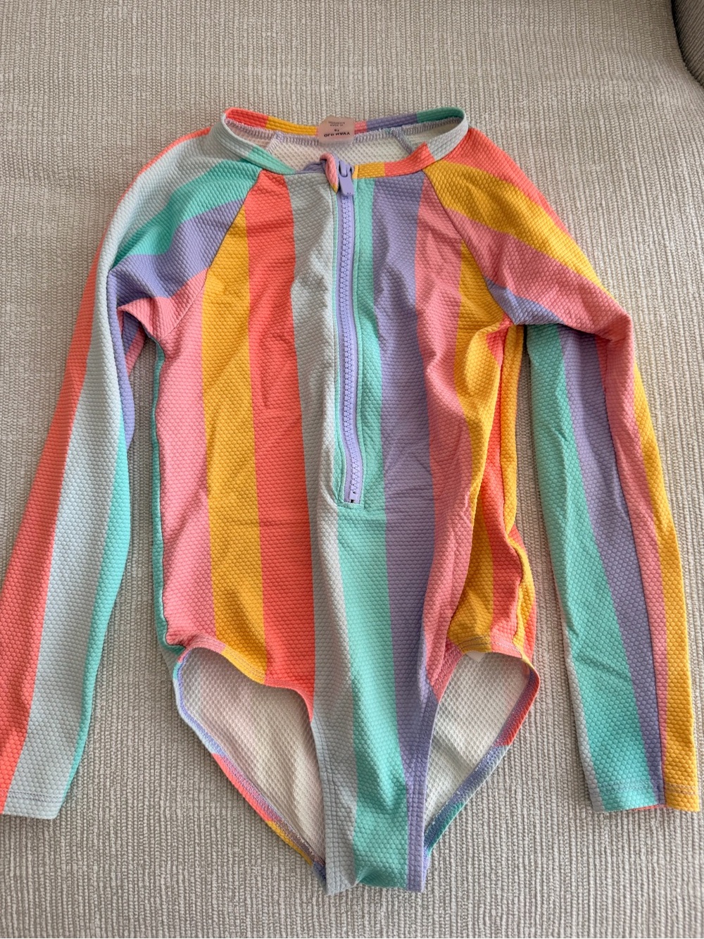 Old Navy Girls Multicolor Rainbow Stripe Long-Sleeve One-Piece Rashguard